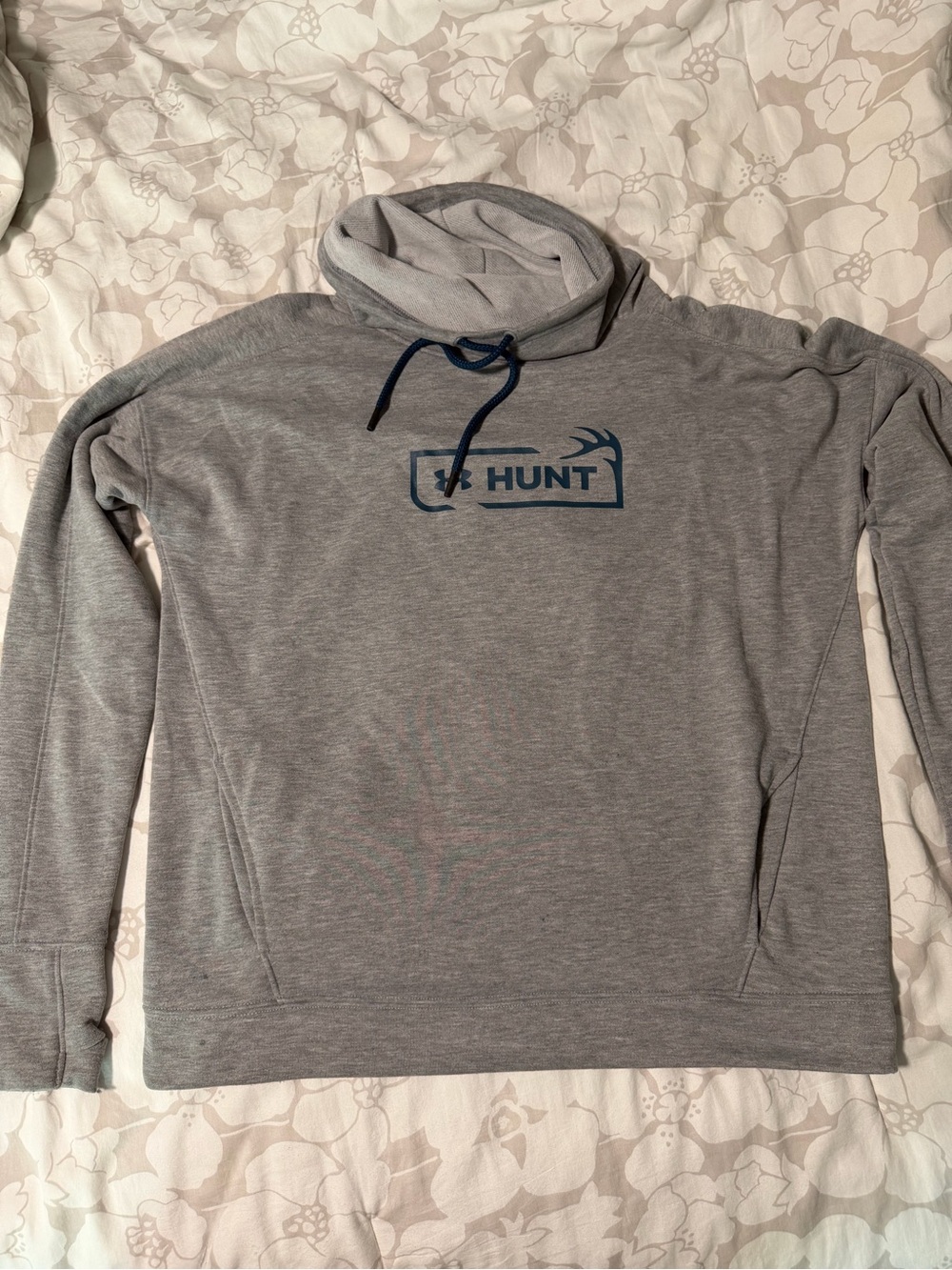 Under Armour Gray 'HUNT' Pullover Hoodie with Navy Logo
